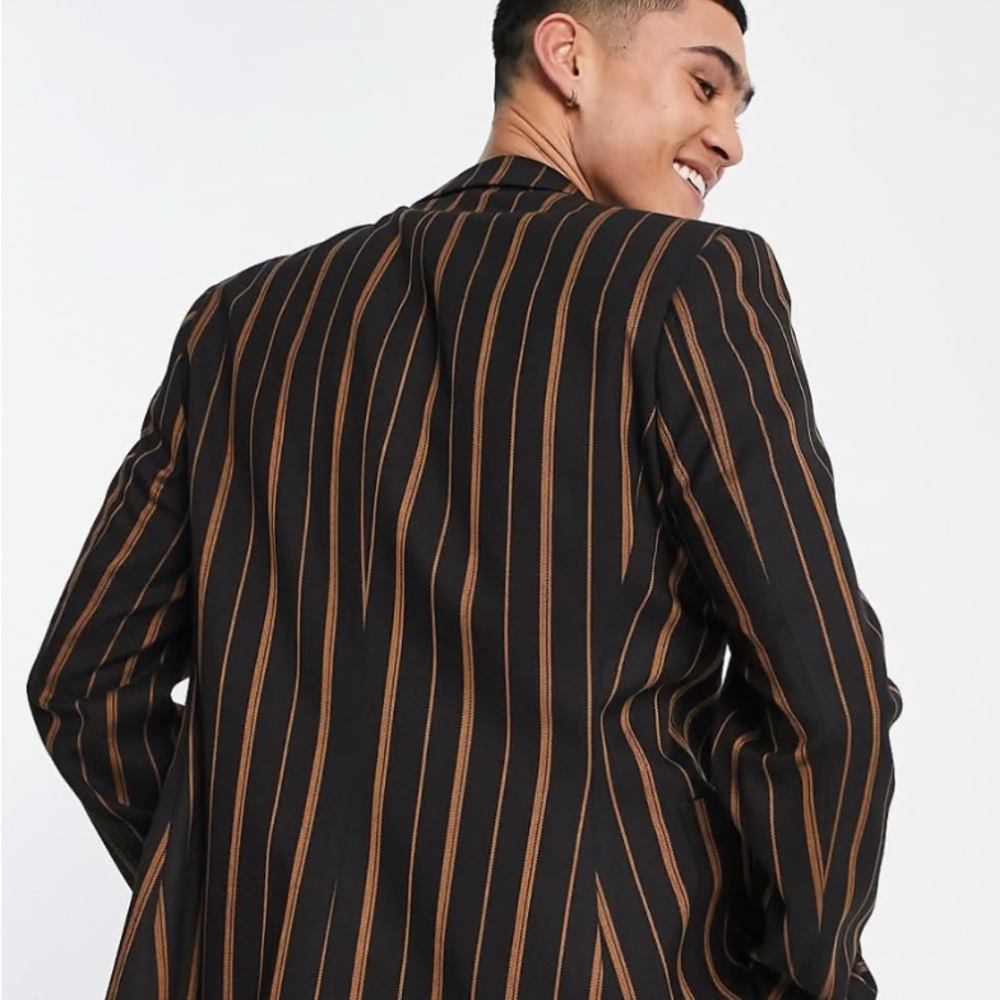 ASOS DESIGN skinny suit jacket in tobbaco stripe - Picture 3 of 9